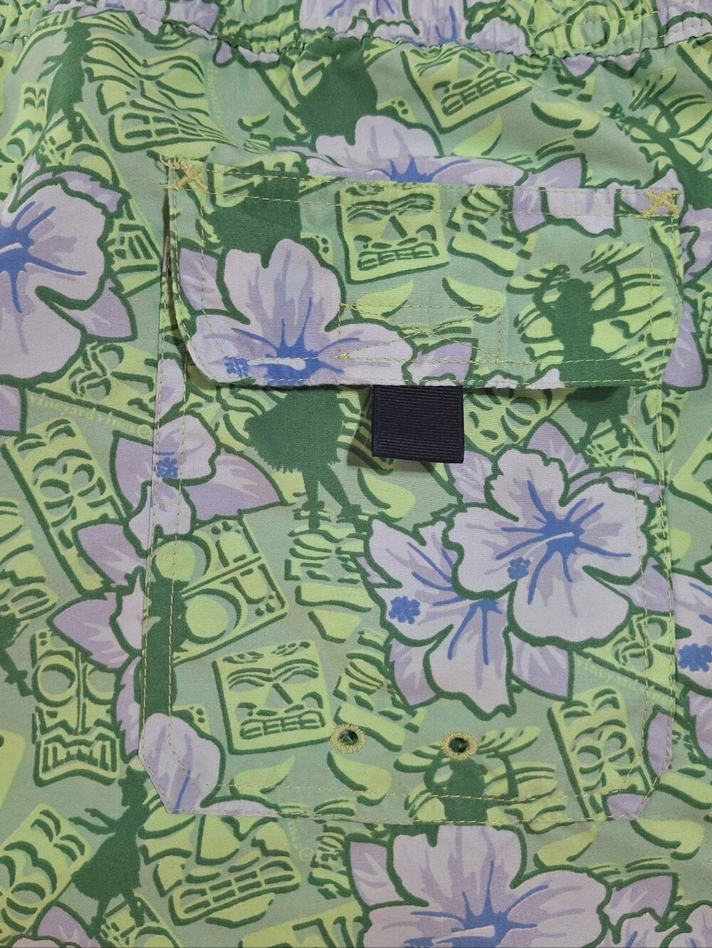 Vineyard Vines Swim Trunks Lined Mens XL Floral Green/Blue Pockets Drawstring